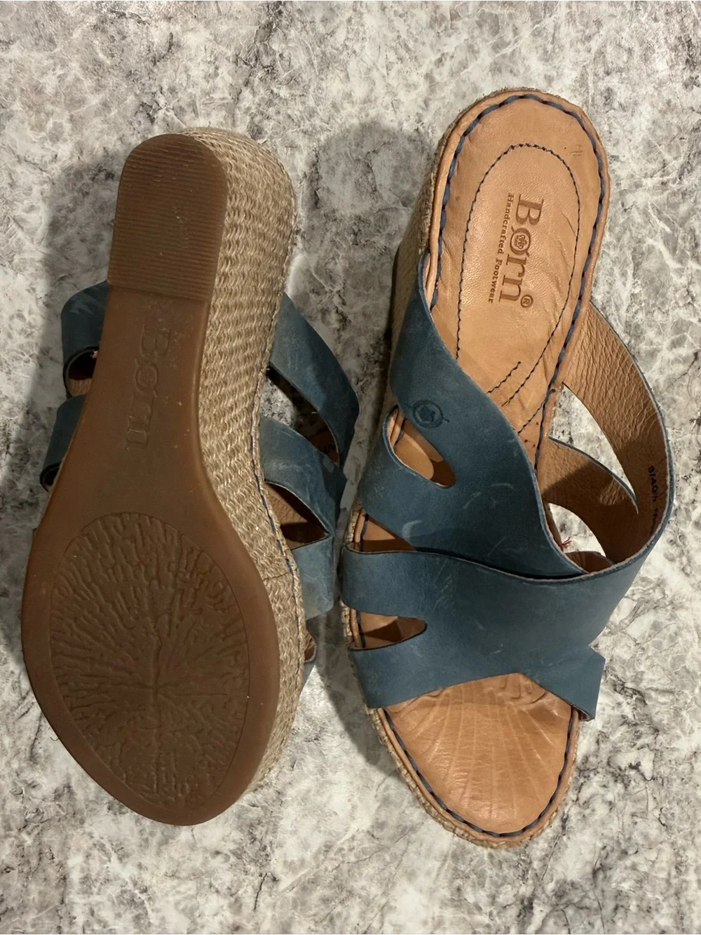 Born Women's Teal Leather Crossover Slide Sandals